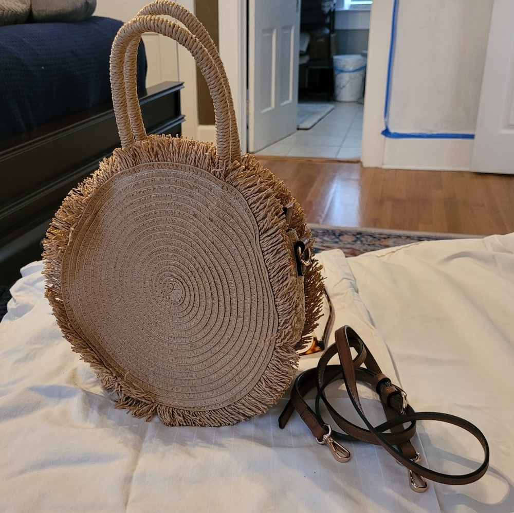 Lauren Conrad straw fringe bag with removable shoulder straps